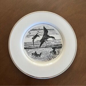 Vintage Sarah Coventry Black White 1971 Rex Wood Flying Mallard Duck Wall Plate